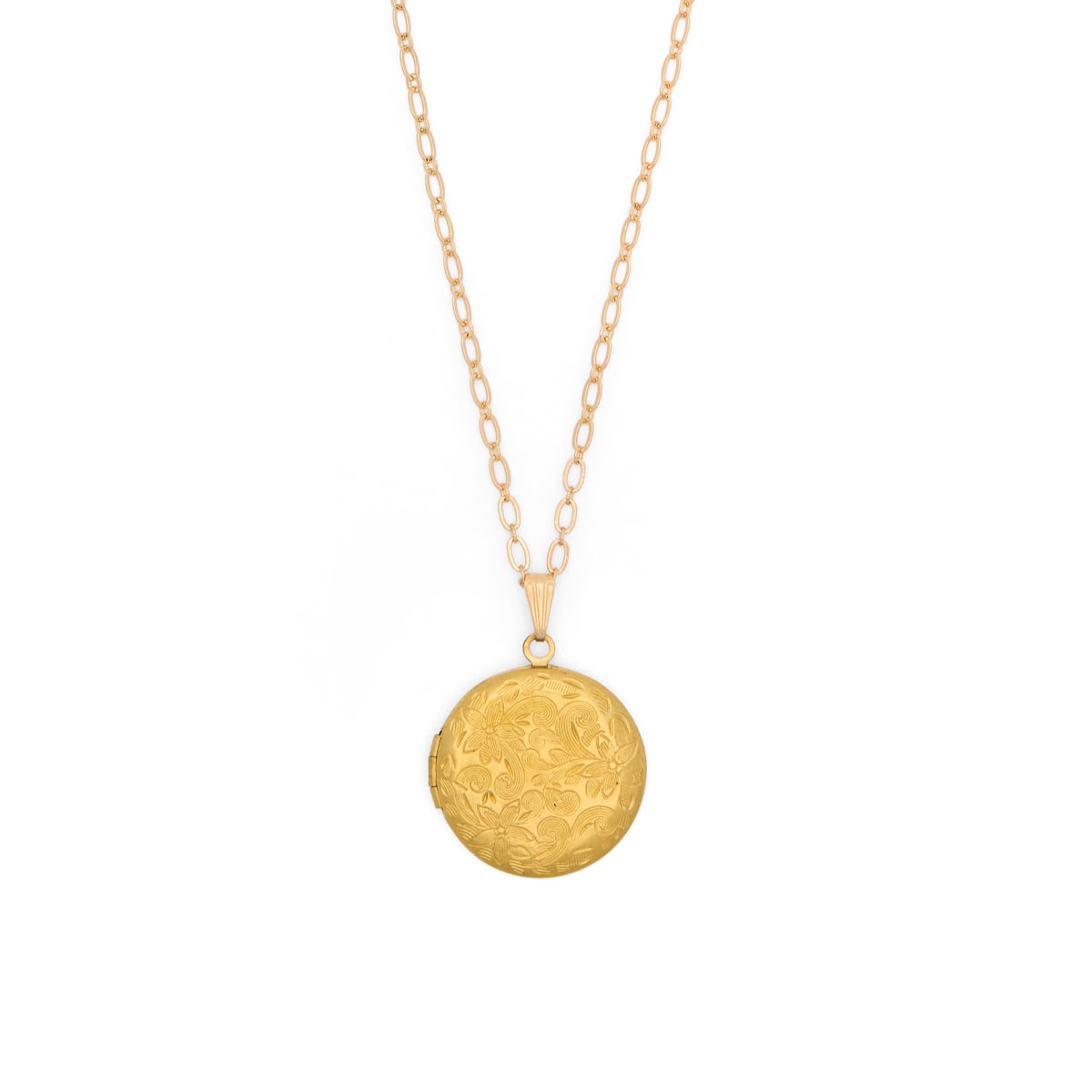 Engraved flower locket necklace