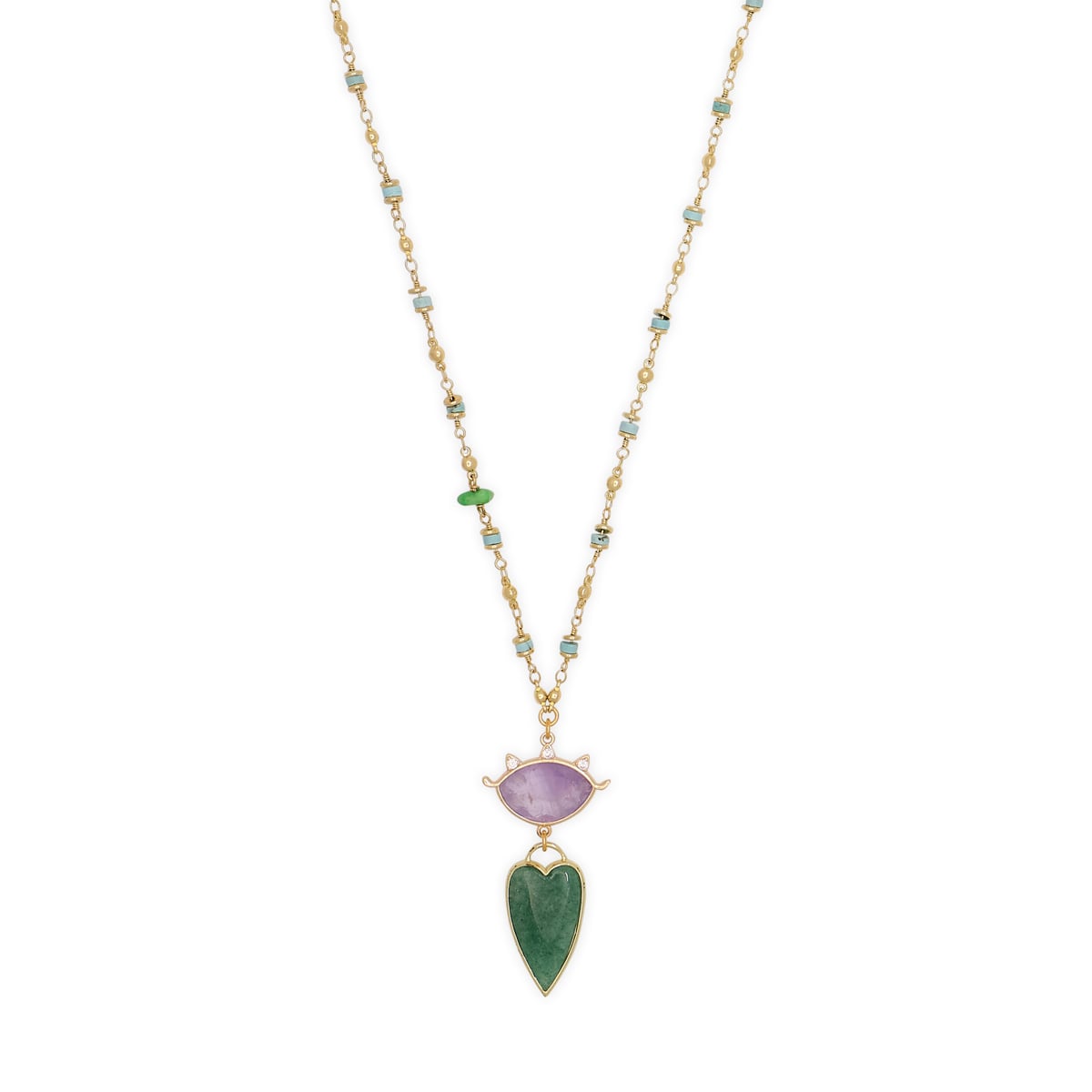 Green agate heart necklace by Katerina Psoma