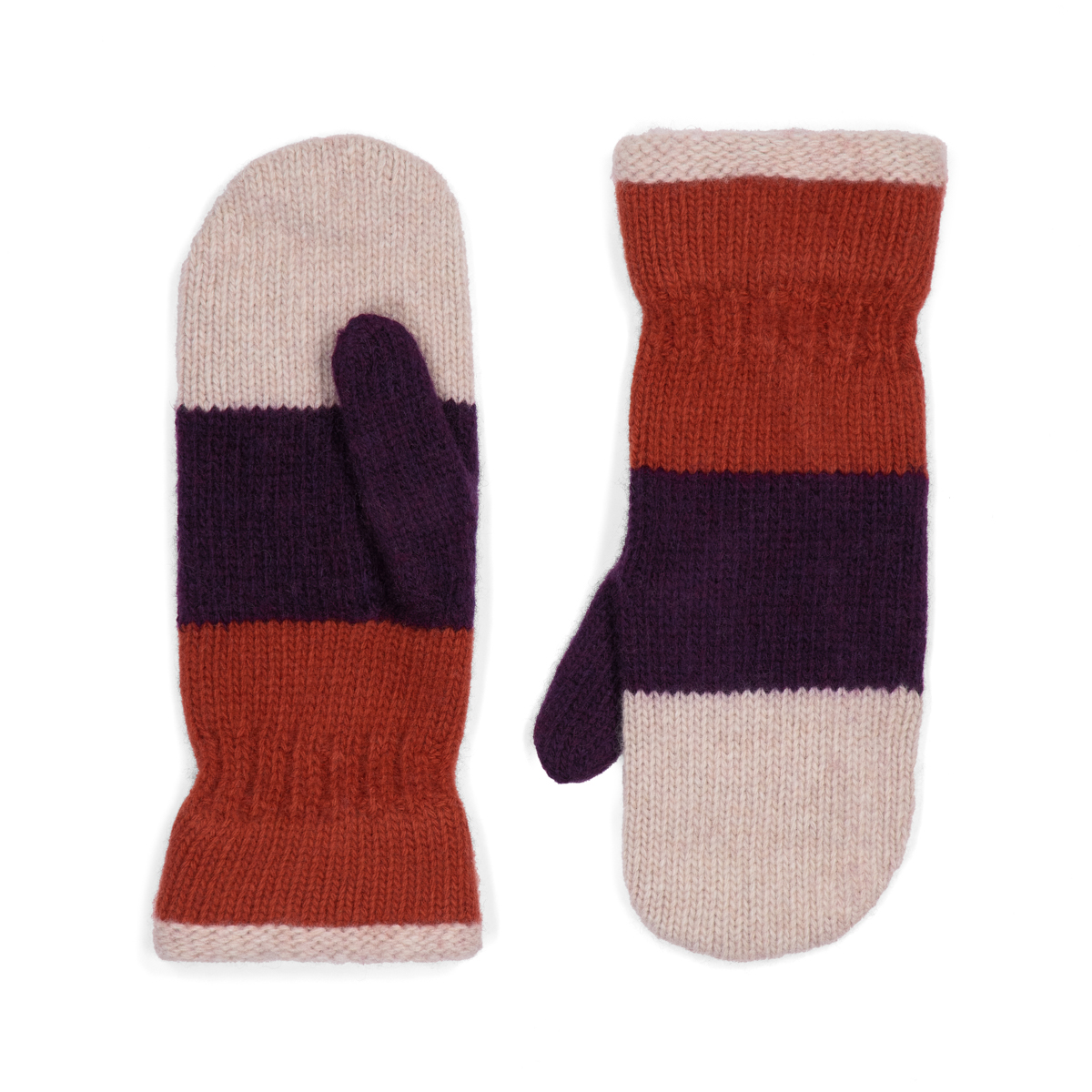 Red and purple wool mittens