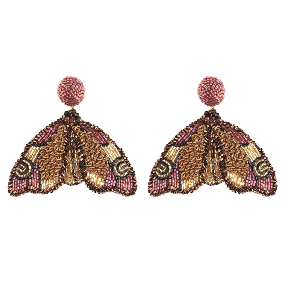Moth beadwork earrings by Olivia Dar