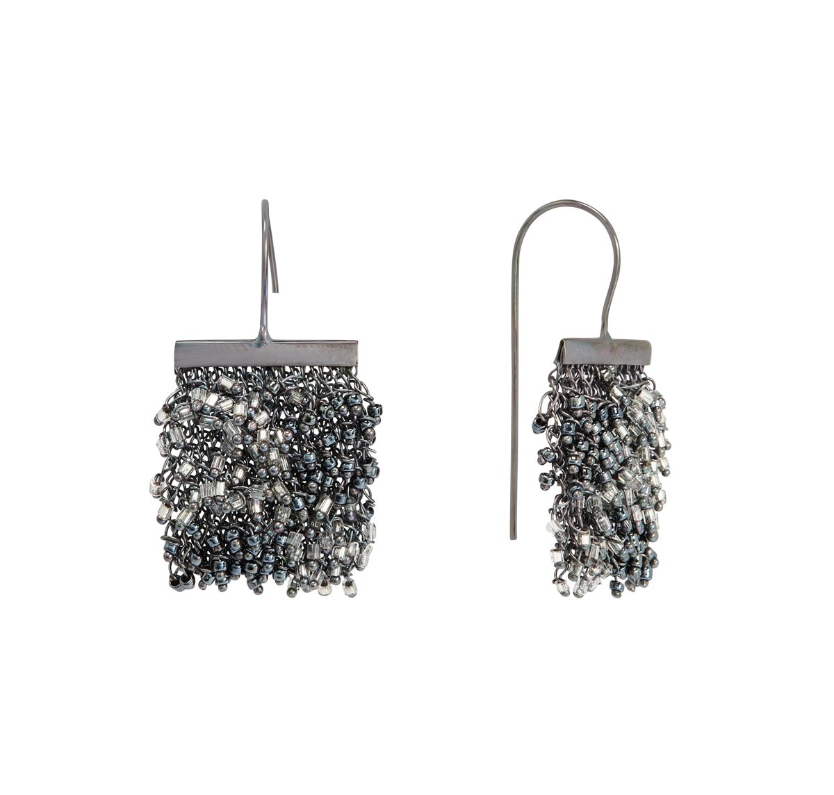 Silver wire mesh beaded earrings by Milena Zu