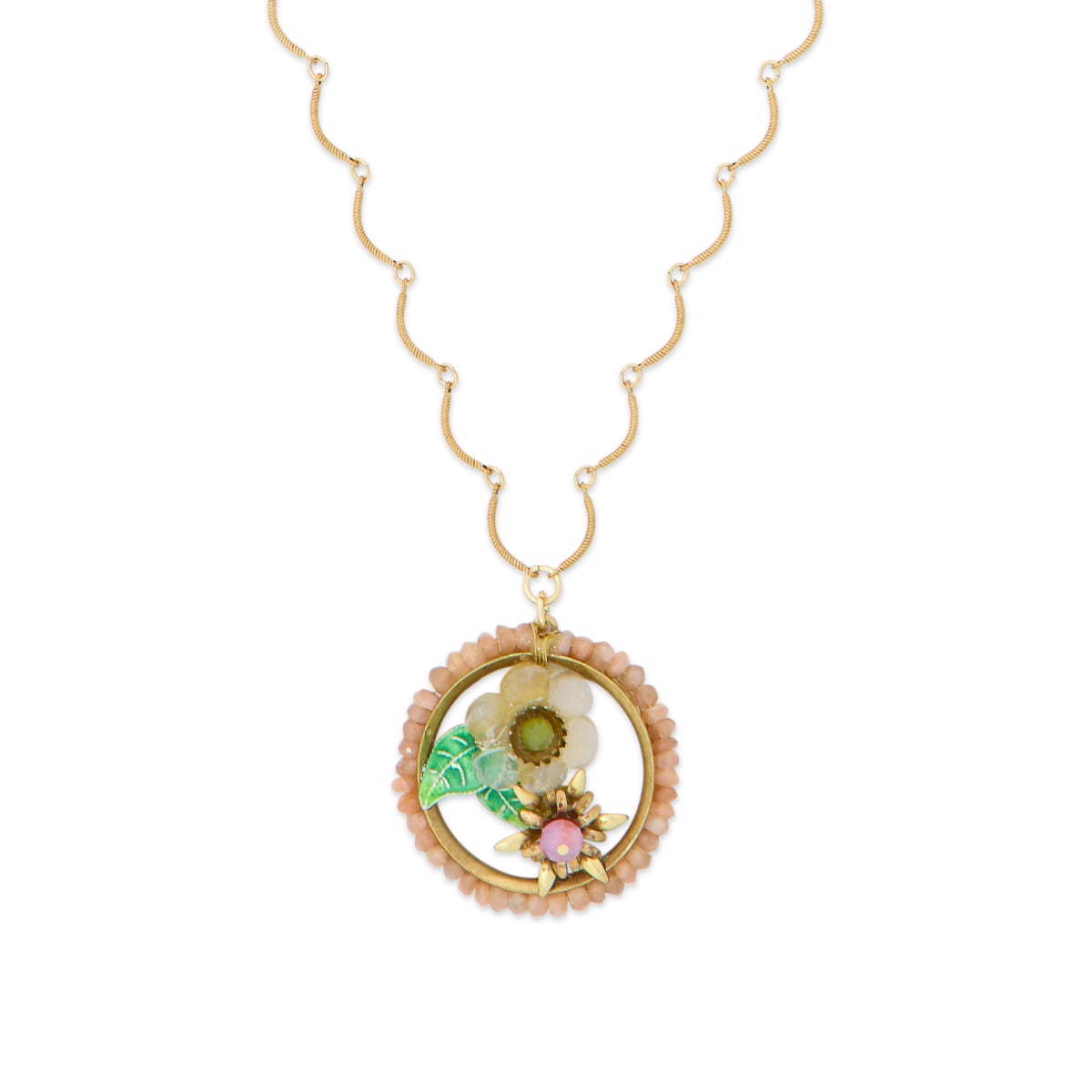 Pink blossom floral window necklace by Joli
