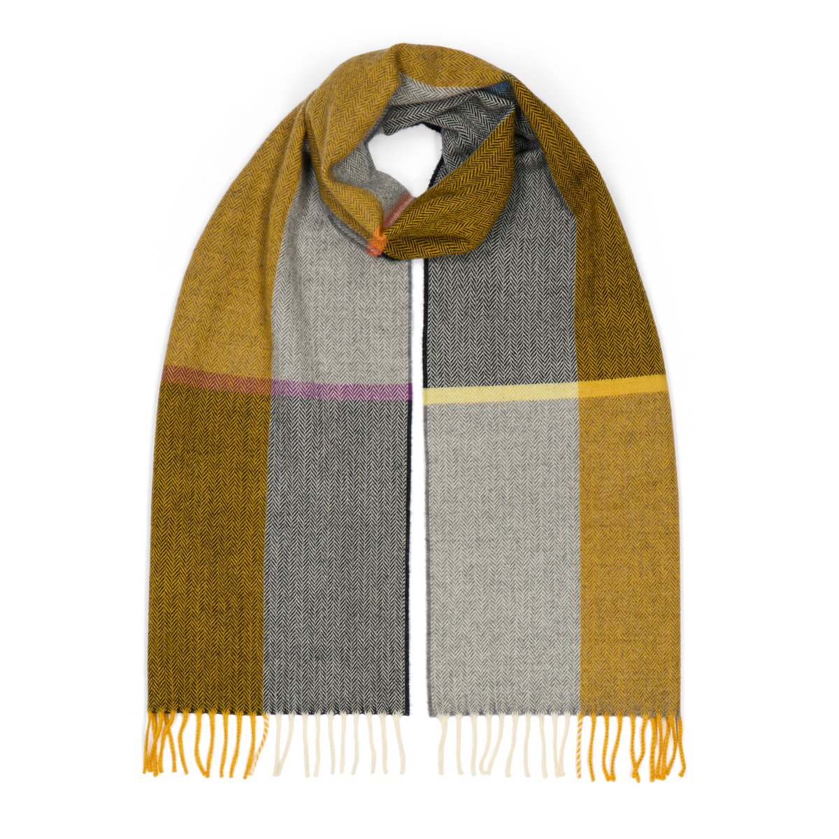 Yellow and charcoal wool scarf