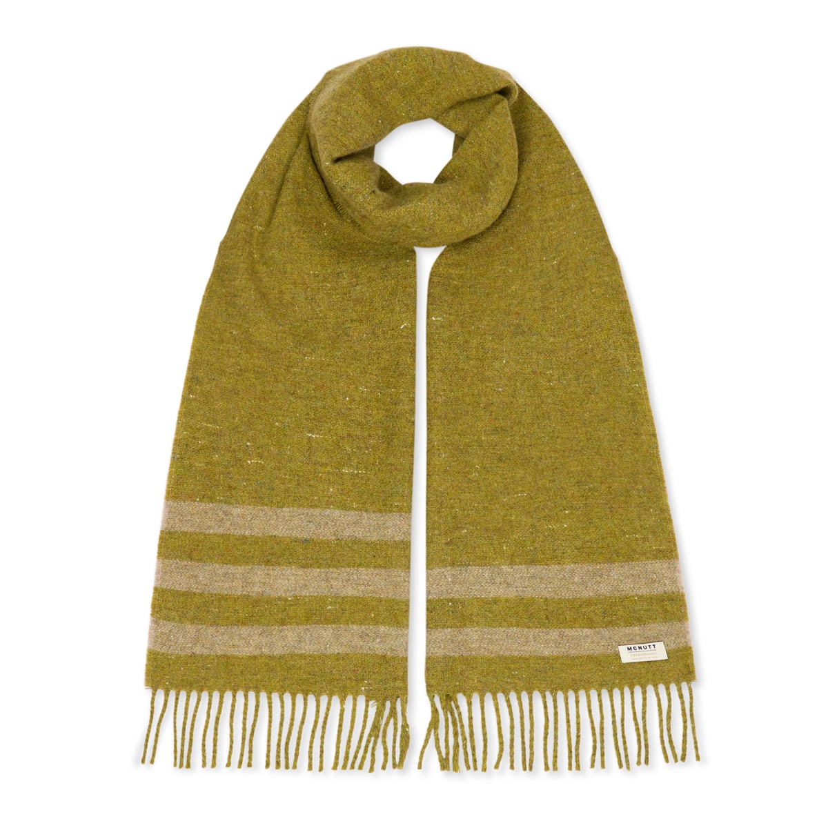 Olive stripe recycled merino wool scarf