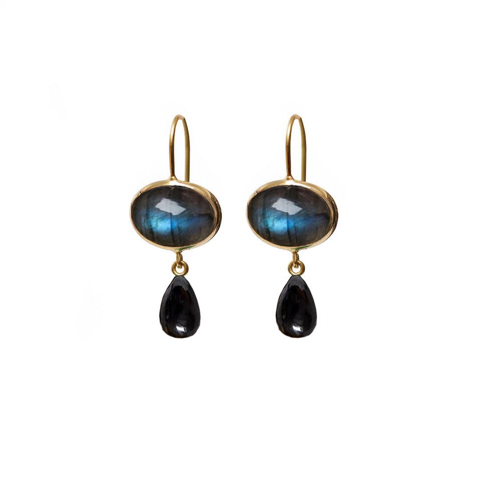 Labradorite and black onyx hook earrings by Mirabelle