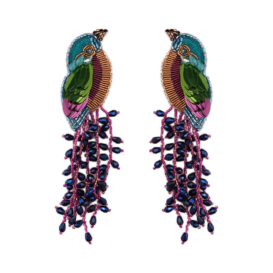 Kingfisher beadwork earrings by Olivia Dar