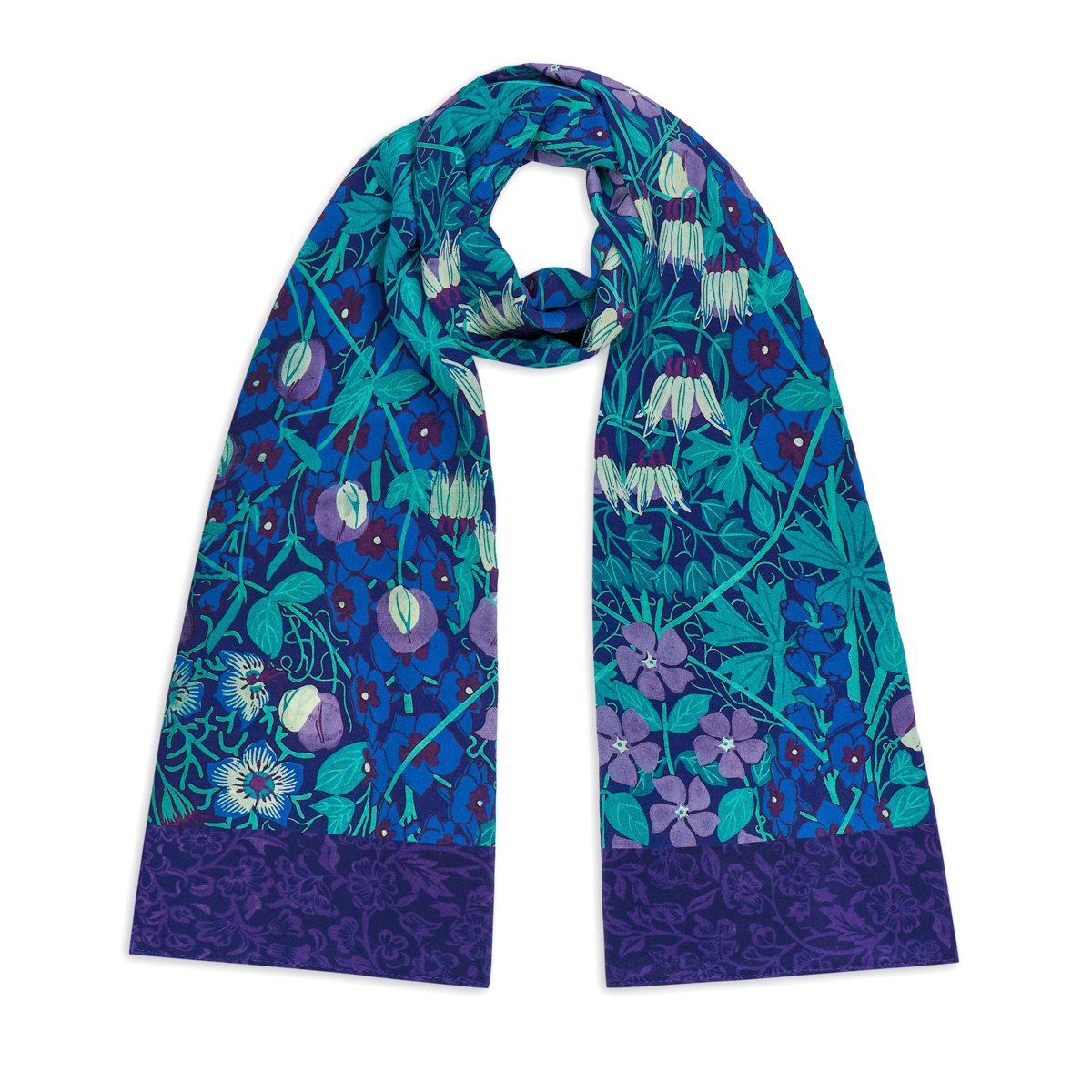 Columbines, Periwinkles and Sweet peas silk scarf