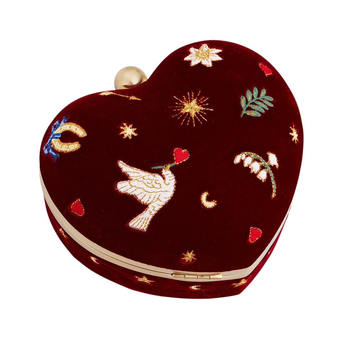 Velvet embroidered heart jewellery box by Fable England