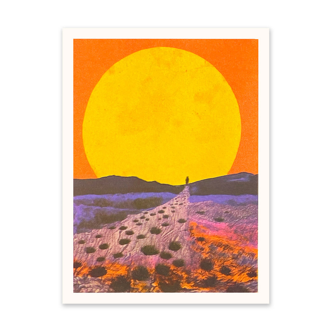 Red sunset landscape risograph  - 6 x 8 " print