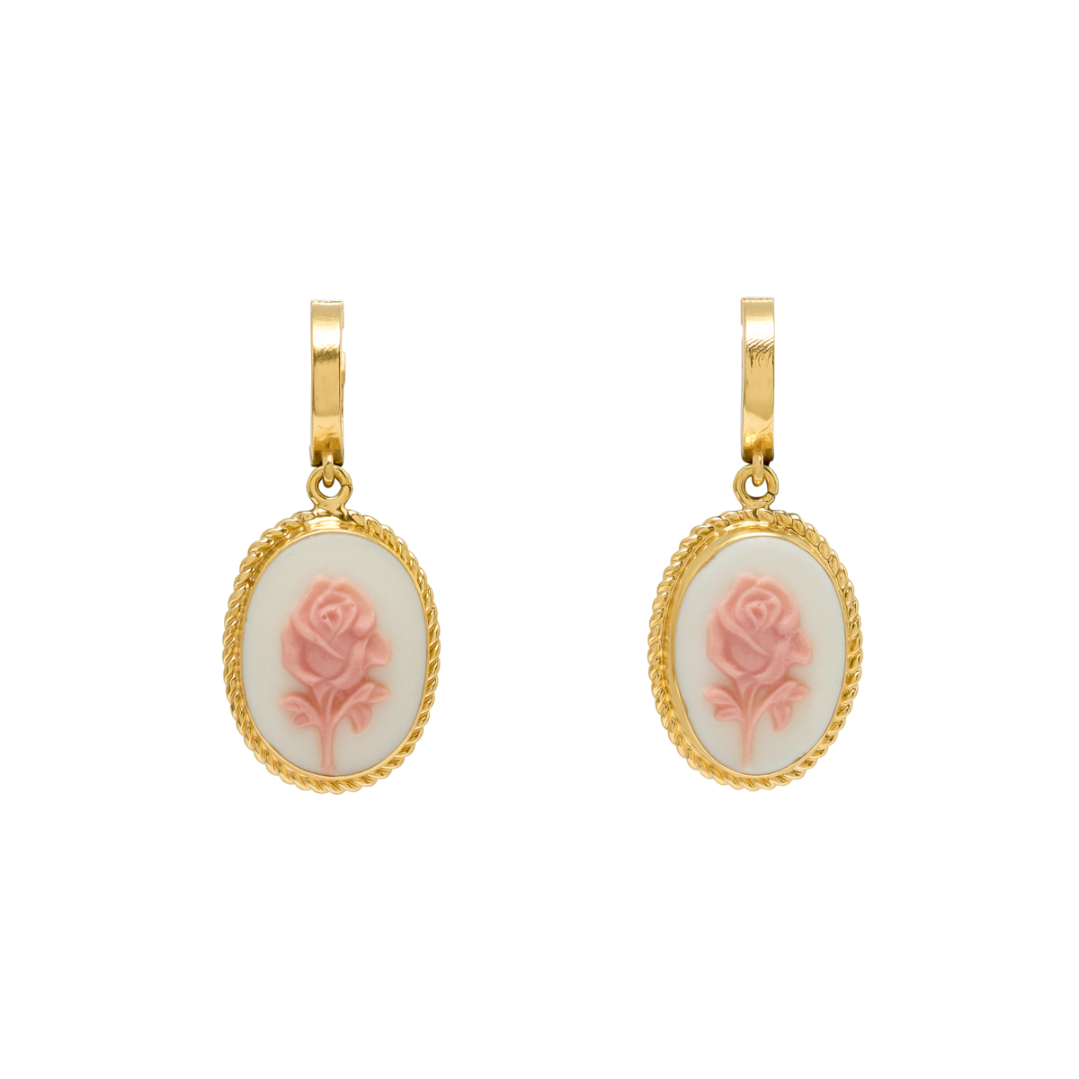 Porcelain cameo rose hoop earrings by Vintouch
