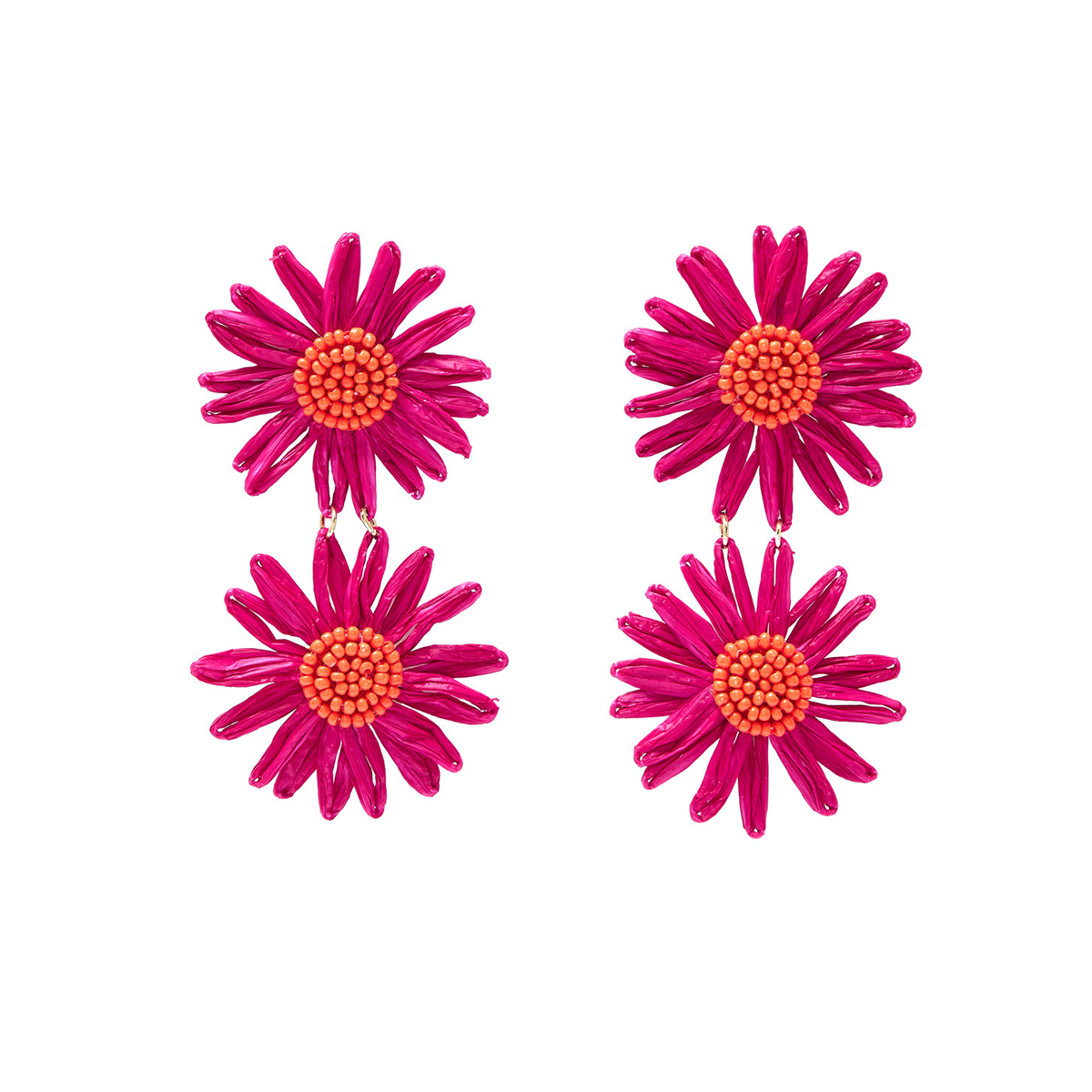 Pink raffia flower earrings