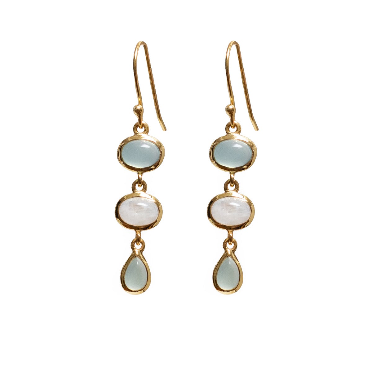 Aqua chalcedony and moonstone drop earrings by Mirabelle
