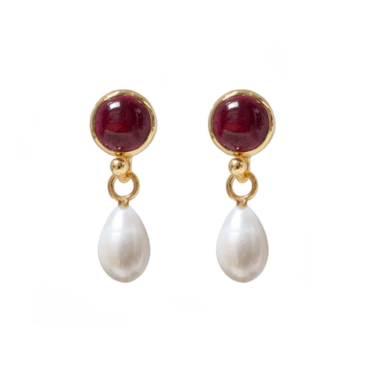 Garnet and pearl stud earrings by Mirabelle 
