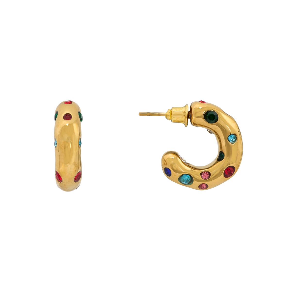 Rainbow gem chunky huggie earrings