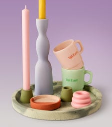 A new exciting product range for your home including exclusive illustrated mugs, contemporary ceramic candlesticks and handmade concrete trays.